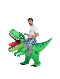 Inflatable Costume for Kids, Tyrannosaurus Air Blow Up Costume, Yellow Ride on Dinosaur Costumes for Halloween Costume Parties