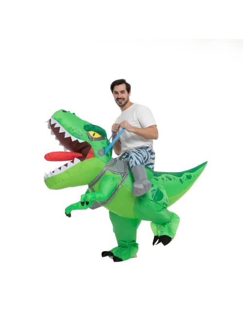 Spooktacular Creations Inflatable Costume for Kids, Tyrannosaurus Air Blow Up Costume, Yellow Ride on Dinosaur Costumes for Halloween Costume Parties