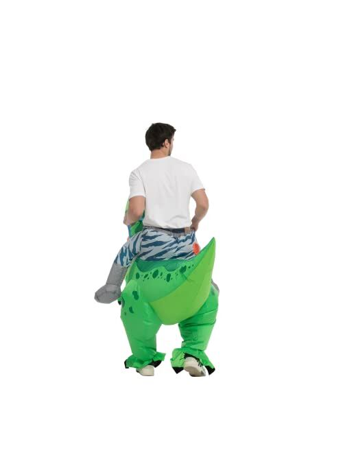 Spooktacular Creations Inflatable Costume for Kids, Tyrannosaurus Air Blow Up Costume, Yellow Ride on Dinosaur Costumes for Halloween Costume Parties