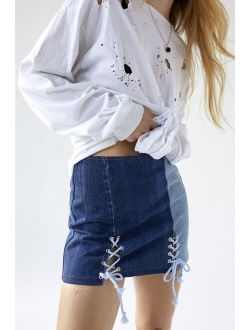 Remade Lace Up Grommet Detail Mini Skirt