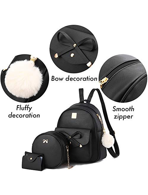 I Ihayner Girls Bowknot 3-Pieces Fahsion Leather Backpack Backpack Purse for Women Rucksack for Ladies Shoulder Bag