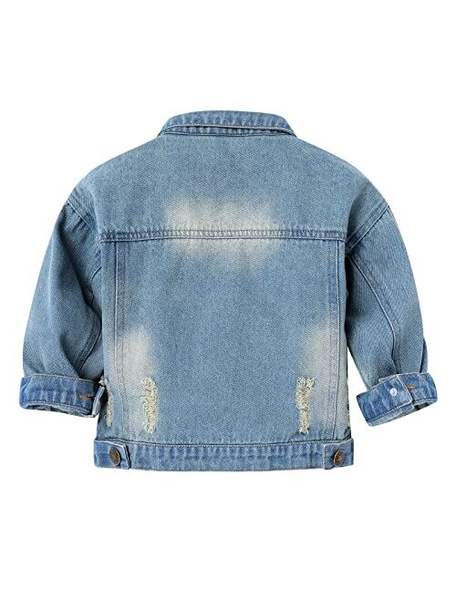 Ibtom Castle Toddler Baby Boy Girls Denim Jacket Button Down Basic Ripped Hoodie Jeans Coat Cowboy Cowgirl Casual Outwear Western Clothes