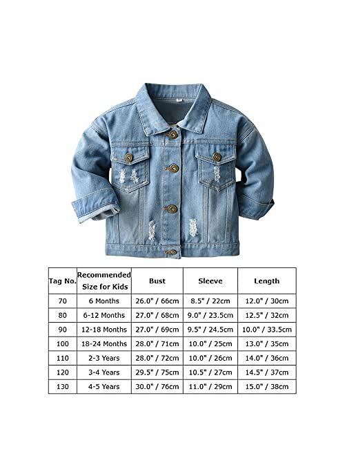 Ibtom Castle Toddler Baby Boy Girls Denim Jacket Button Down Basic Ripped Hoodie Jeans Coat Cowboy Cowgirl Casual Outwear Western Clothes
