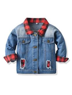 Faxson Baby Boys Girls Denim Jackets Kids Toddler Plaid Button Down Jeans Coats Top Outerwear