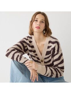 Ribbed V-neck cardigan sweater in zebra stripe