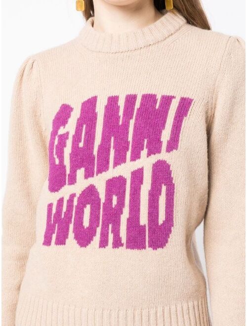 GANNI knitted intarsia-logo jumper