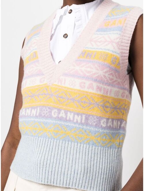 GANNI intarsia-knit V-neck vest