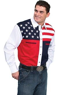 Men's Patriotic American Flag Colorblock Western Shirt Big and Tall