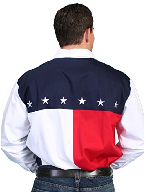 Scully Men's Patriotic American Flag Colorblock Western Shirt Big and Tall