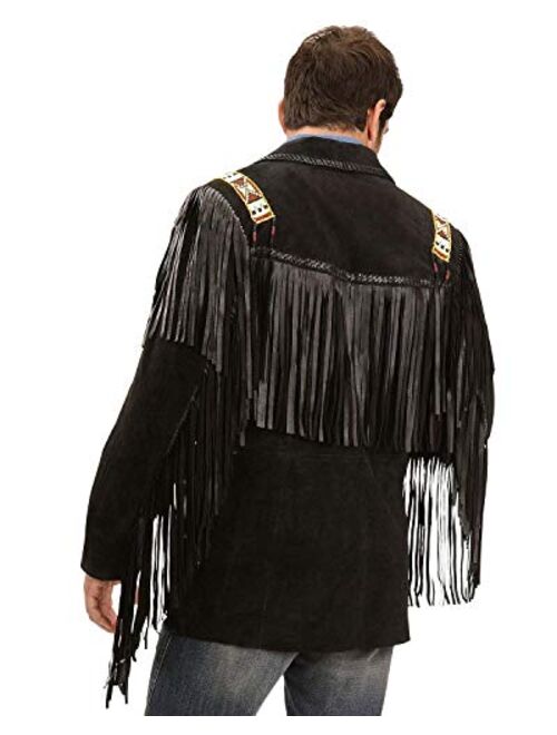 Scully Men's Bone Beaded Fringe Leather Jacket - 902-409
