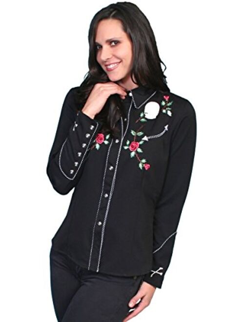 Scully Women's Skulls and Roses Long Sleeve Shirt - Pl-771