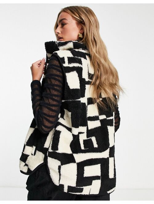 Monki teddy borg vest in black and white abstract print