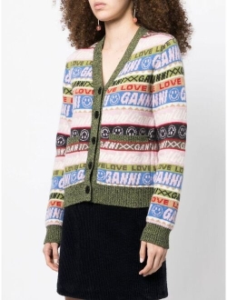 Graphic V-neck knitted cardigan