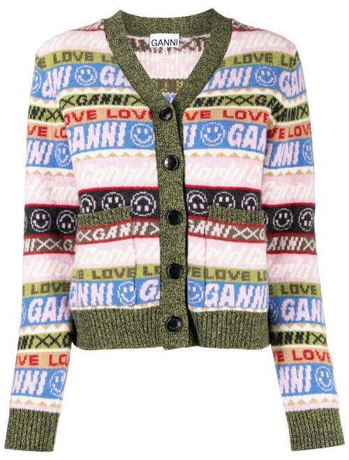 GANNI Graphic V-neck knitted cardigan