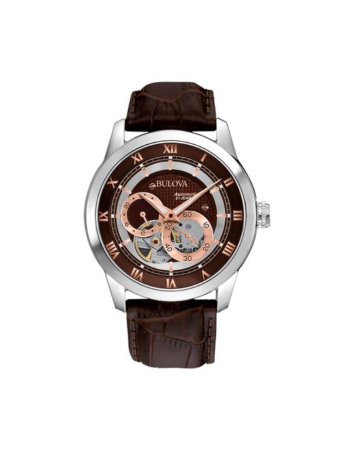 Bulova Stainless Steel Automatic Skeleton Leather Watch - 96A120 - Men