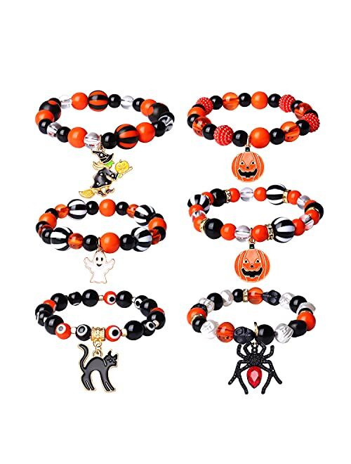 Moloch Halloween Beaded Stretch Bracelet-Goth Spooky Ghost Pumpkin Spider Cat Witch Charm Bracelet-Halloween Costume Jewelry Gift For Woman Girls