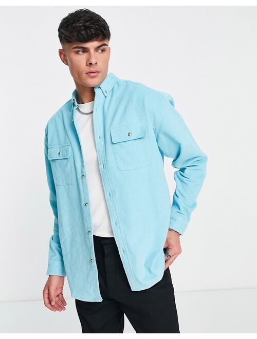 ASOS DESIGN 90s oversized cord shirt with double pockets in aqua
