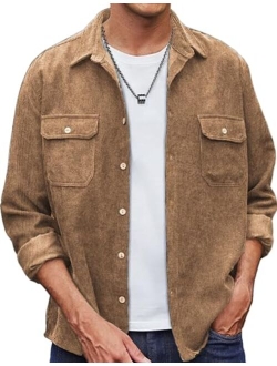 Men's Casual Shirt Corduroy Long Sleeve Button Down Work Shirt Jacket