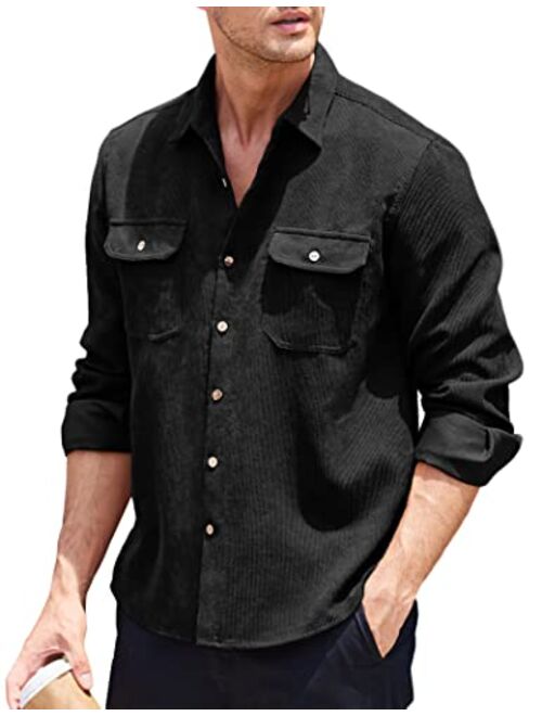 COOFANDY Men's Casual Shirt Corduroy Long Sleeve Button Down Work Shirt Jacket