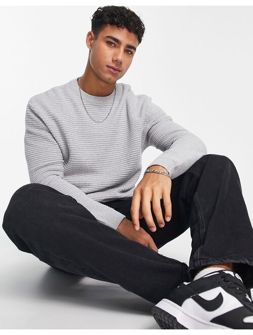 Pull&Bear sweater with waffle knit in gray