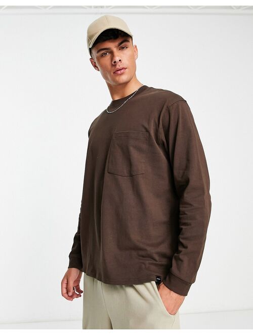 Pull&Bear long sleeve pocket T-shirt in brown