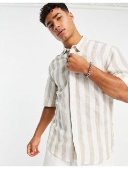 contrast pocket striped shirt in beige