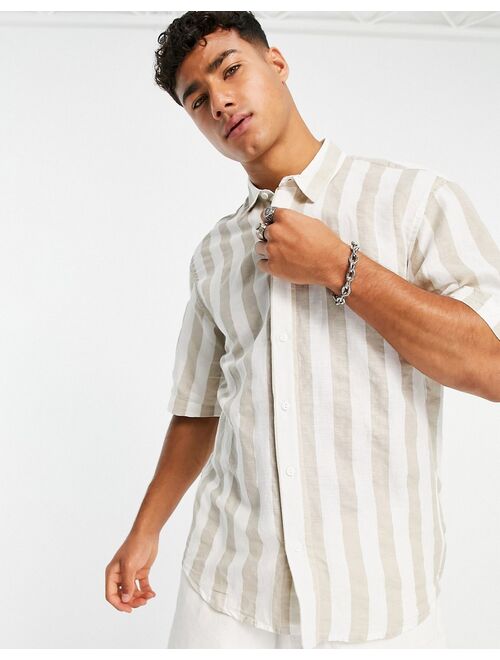 Pull&Bear contrast pocket striped shirt in beige