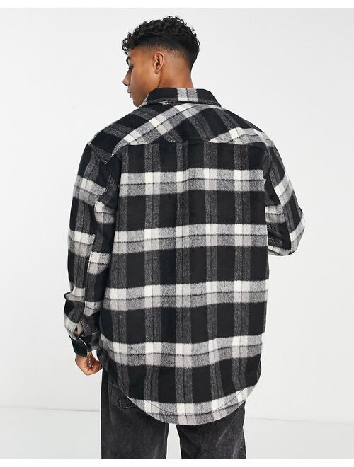 Pull&Bear checked overshirt in black