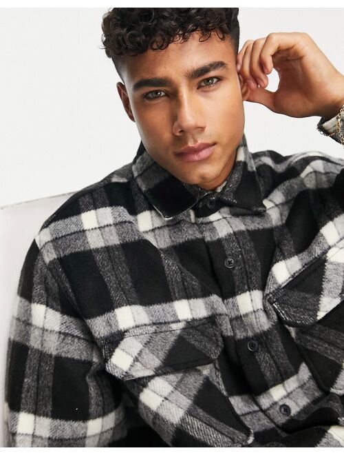 Pull&Bear checked overshirt in black