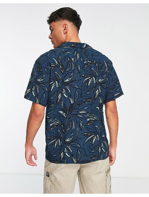 Pull&Bear abstract flower print shirt in blue
