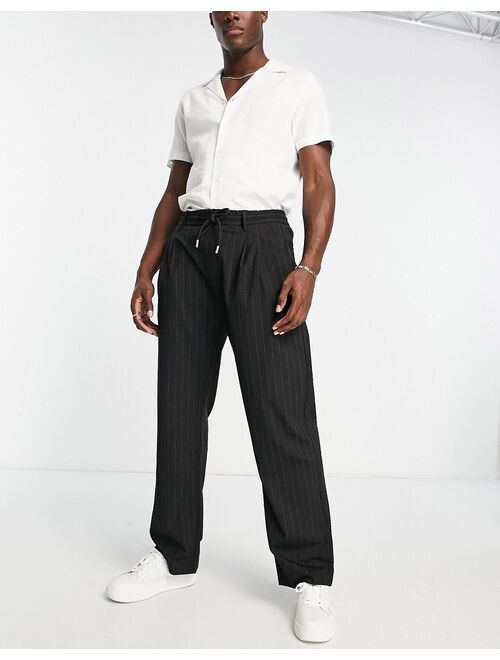 Pull&Bear smart wide leg pants with pinstripes in black