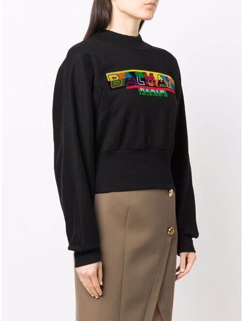 Balmain cropped pixel-logo sweatshirt
