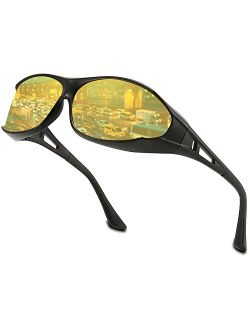 Night Vision Glasses for Men Women Anti Glare Polarized HD Night Driving Glasses Wrap Around Fit Over Prescription Eyewear