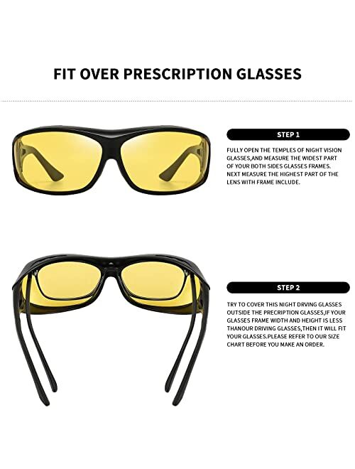 Dollger Night Vision Glasses for Men Women Anti Glare Polarized HD Night Driving Glasses Wrap Around Fit Over Prescription Eyewear
