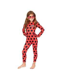 Miraculous Ladybug Girls Cosplay Jumpsuit Gloves and Mask 3 Piece Costume Set Toddler to Big Kid