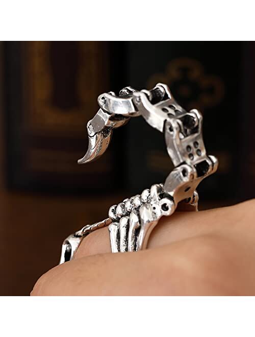 Q&D&S Silver Scorpion Ring Gothic Knuckle Joint Finger Ring Punk Rock Hinged Activity Rings Halloween Cosplay Costume Accessories