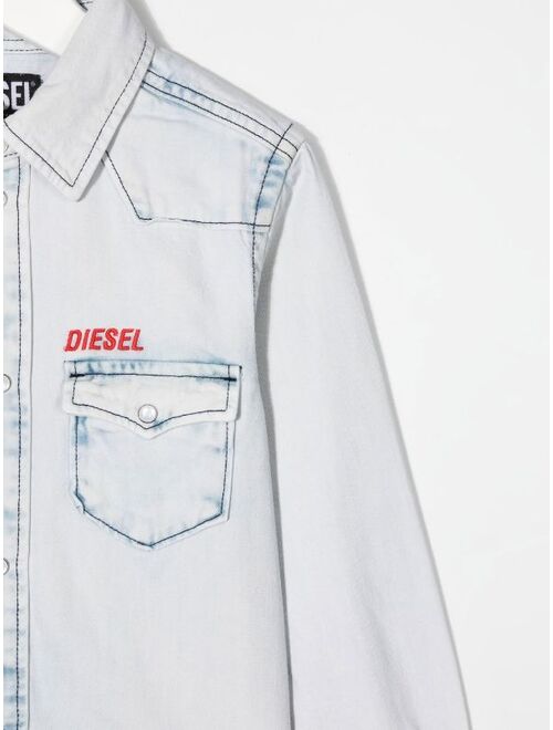 Diesel Kids acid-wash denim shirt
