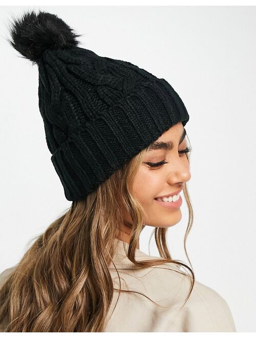 Lipsy cable knit bobble hat in black