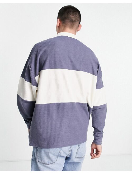 ASOS DESIGN oversized long sleeve polo T-shirt in gray waffle with California print