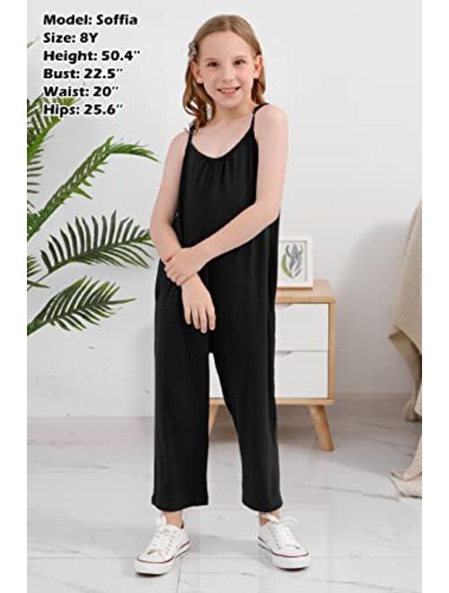 GORLYA Girls Sleeveless Casual Jumpsuit Rompers Straight Wide Leg Pants Outfits for 4-14T