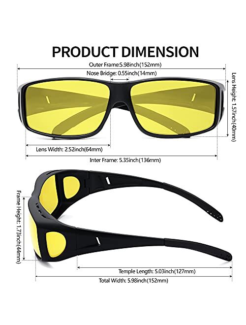 URUMQI Night Driving Glasses Fit Over Glasses for Men & Women, HD Polarized Anti Glare Night Vision Glasses Wrap Around