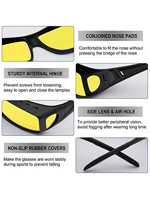 URUMQI Night Driving Glasses Fit Over Glasses for Men & Women, HD Polarized Anti Glare Night Vision Glasses Wrap Around