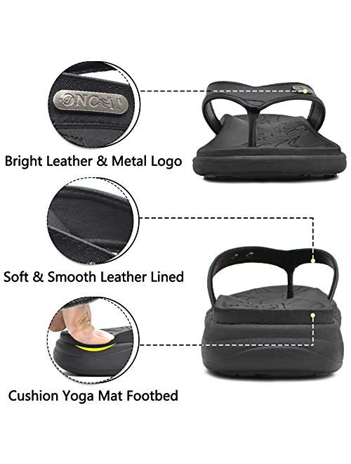 ONCAI Womens Flip Flops,Summer Beach Leather Strap Comfortable Arch Support Thong Sandals with Orthotic Plantar Fasciitis Yoga Foam Rubber Soles Size 5-12