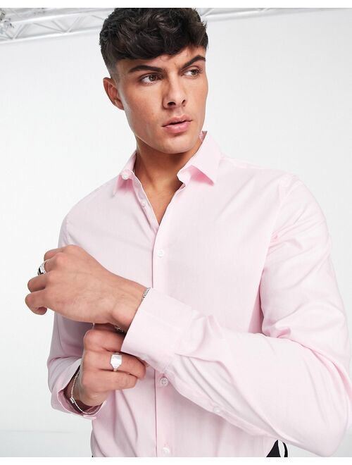 ASOS DESIGN stretch slim fit work shirt in pink