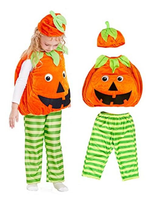 IKALI Girls Pumpkin Costume, Boys Outfit Toddler Kids Baby Lantern Faces Fancy Dress up for Halloween Party