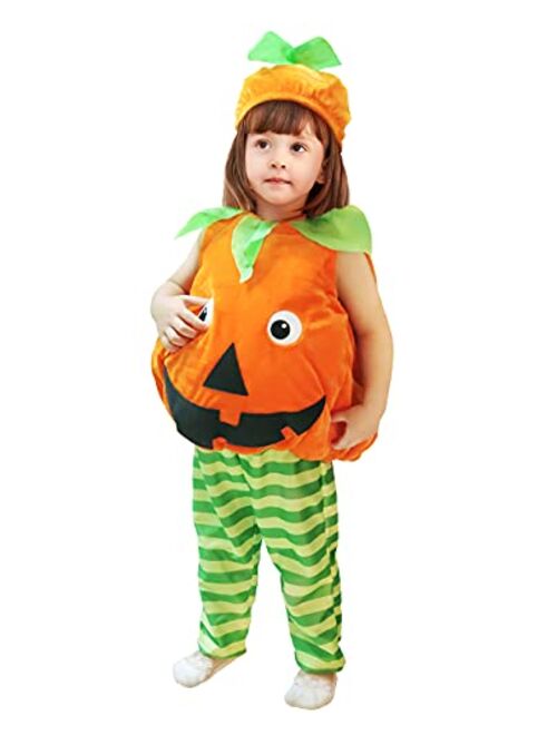 IKALI Girls Pumpkin Costume, Boys Outfit Toddler Kids Baby Lantern Faces Fancy Dress up for Halloween Party