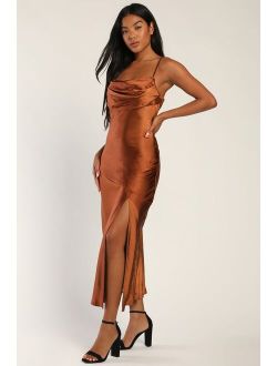 Radiant Aura Bronze Satin Maxi Dress
