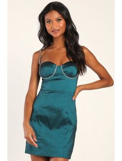 This Calls for Cocktails Teal Rhinestone Bustier Bodycon Dress