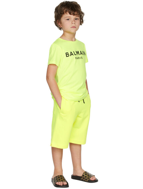 Balmain Kids Yellow Small Logo Shorts