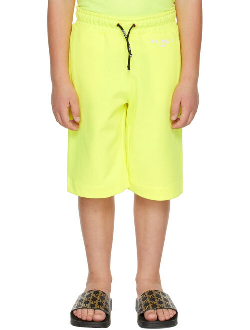 Balmain Kids Yellow Small Logo Shorts